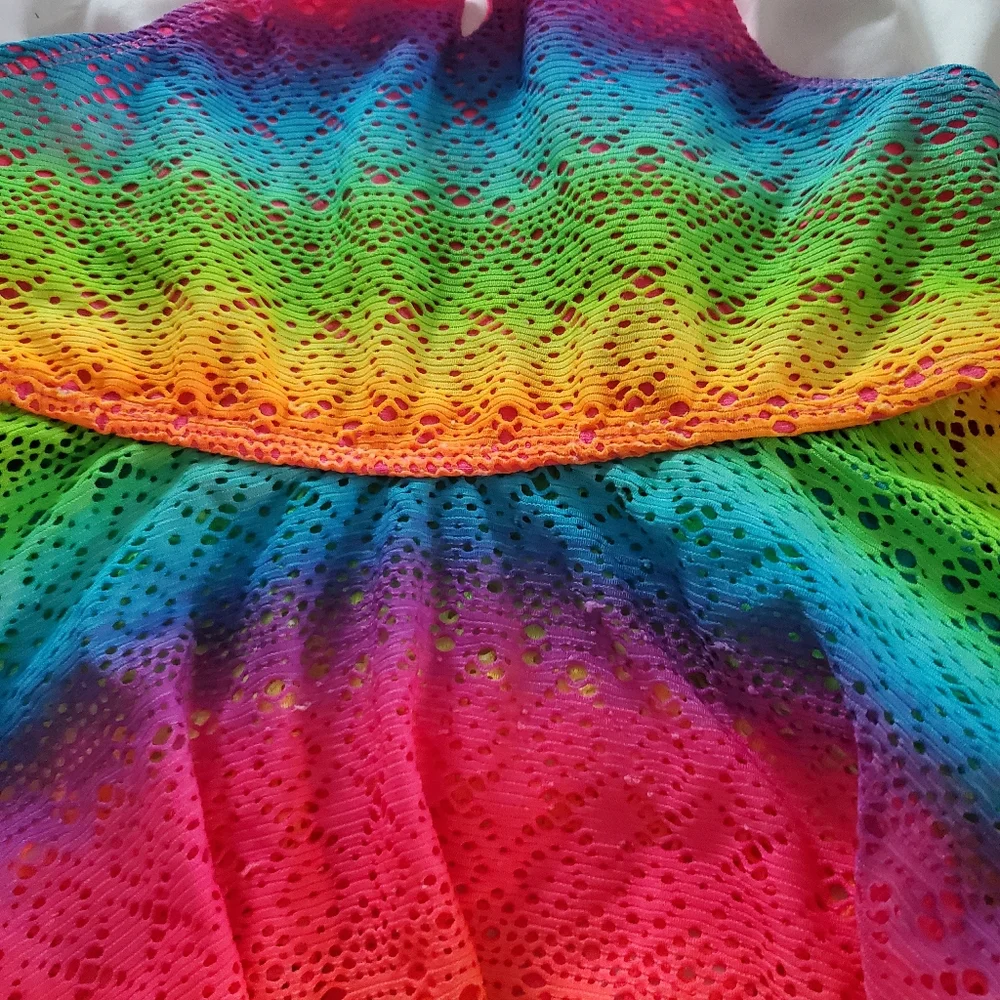 Wonder Nation‎ Girls Bright Colorful Rainbow Colored Mesh Tankini Size L 11/12